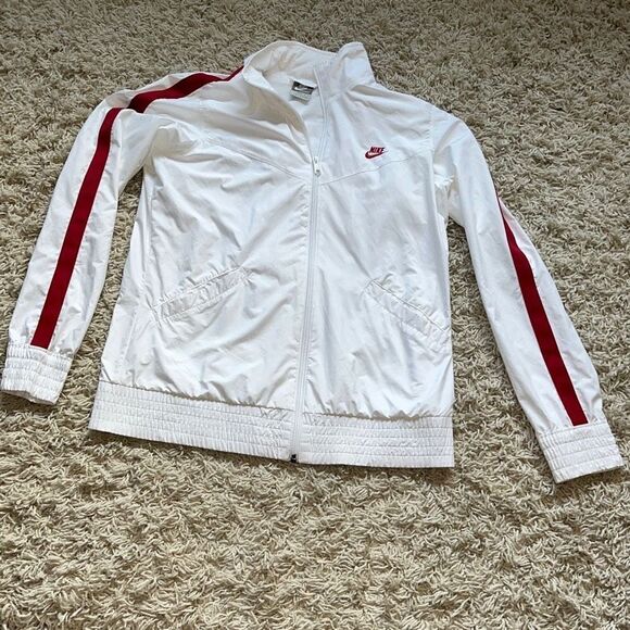 Nike Sportswear Retro White Red Stripe Arms Full Zip Athletic Jacket Women’s Lar - Picture 1 of 16